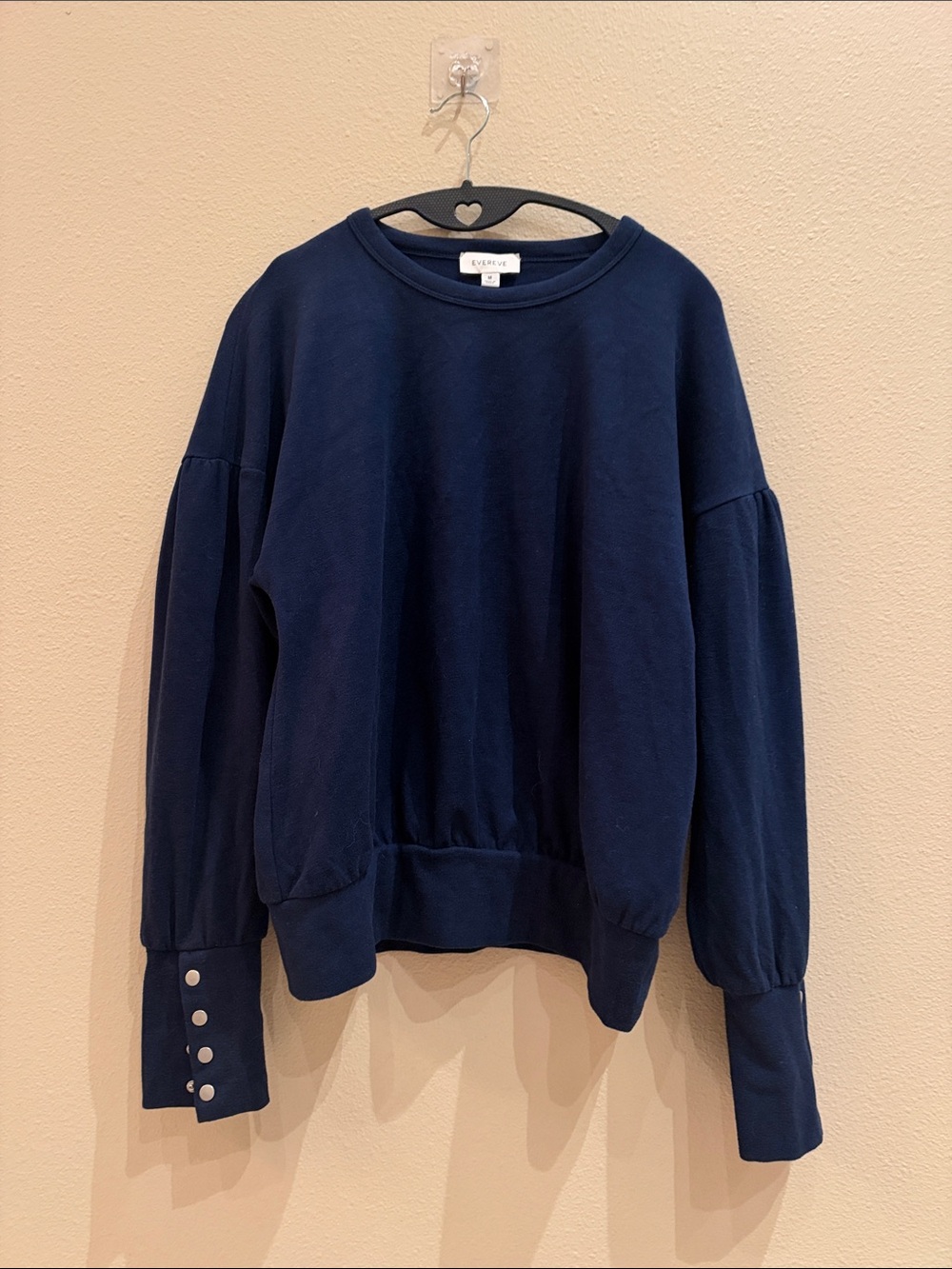 Evereve Navy Button-Cuff Pullover Sweatshirt